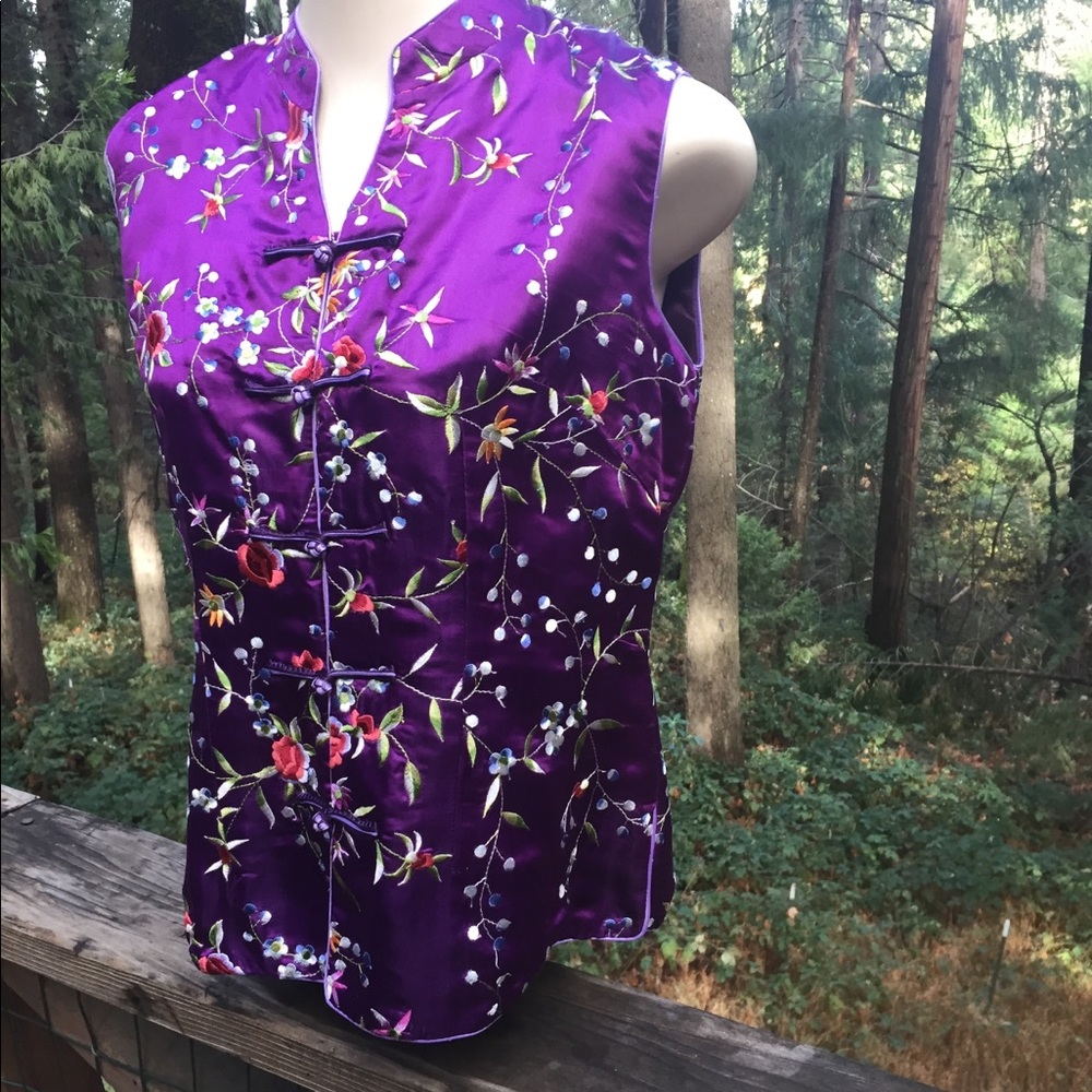 Classic mandarin style floral print purple, floral vintage vest free shipping - Picture 5 of 12